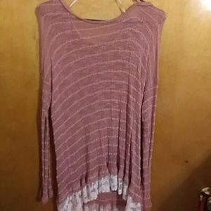 Pink Sweater with Lace Fringe